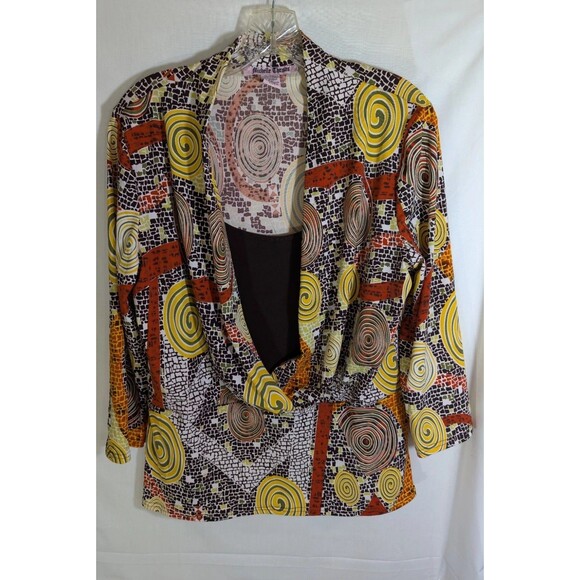Michelle Thomas Blouse 3/4 Sleeve Geometric Pattern Multicolor Womans Size Large - Picture 3 of 13